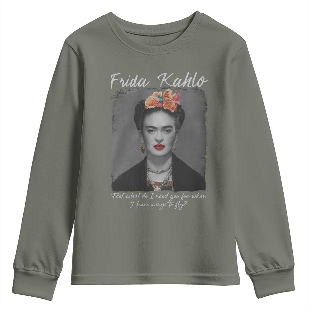 Frida Kahlo Youth Sweatshirt Feet What Do I Need You For When I Have Wings To Fly - Wonder Print Shop