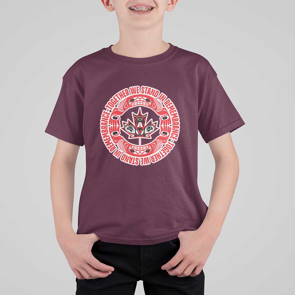 Indigenous Children T Shirt For Kid Together We Stand In Remembrance Unity Day Papoose Maple Leaf Native American - Wonder Print Shop