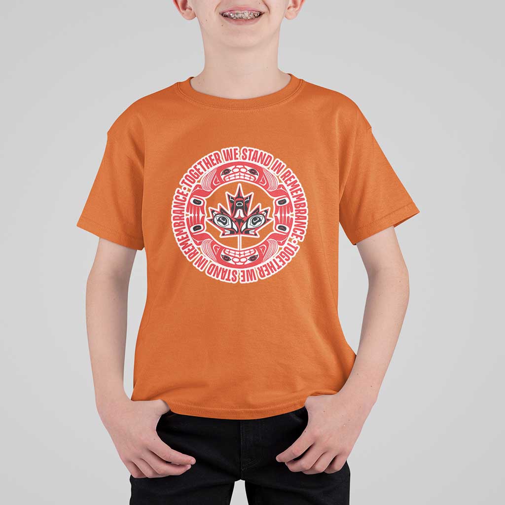 Indigenous Children T Shirt For Kid Together We Stand In Remembrance Unity Day Papoose Maple Leaf Native American - Wonder Print Shop