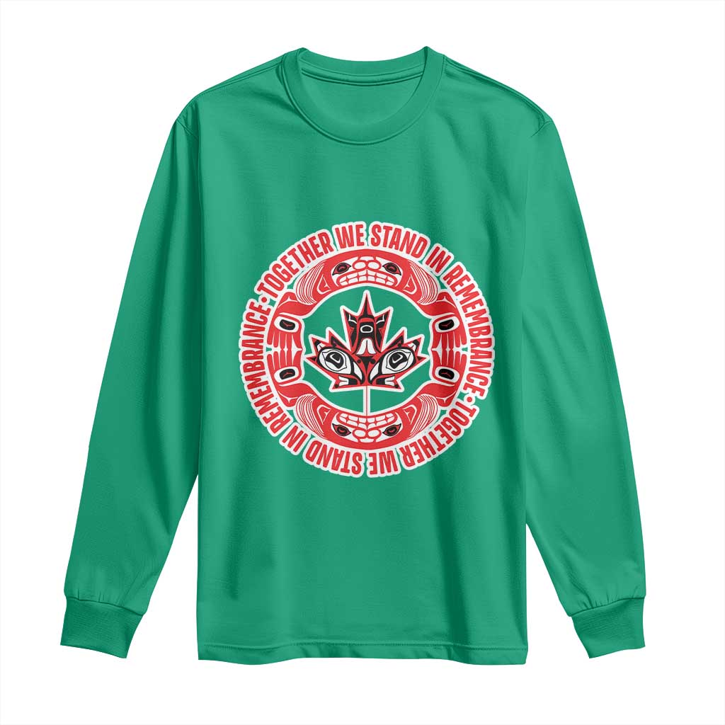 Indigenous Children Long Sleeve Shirt Together We Stand In Remembrance Unity Day Papoose Maple Leaf Native American - Wonder Print Shop