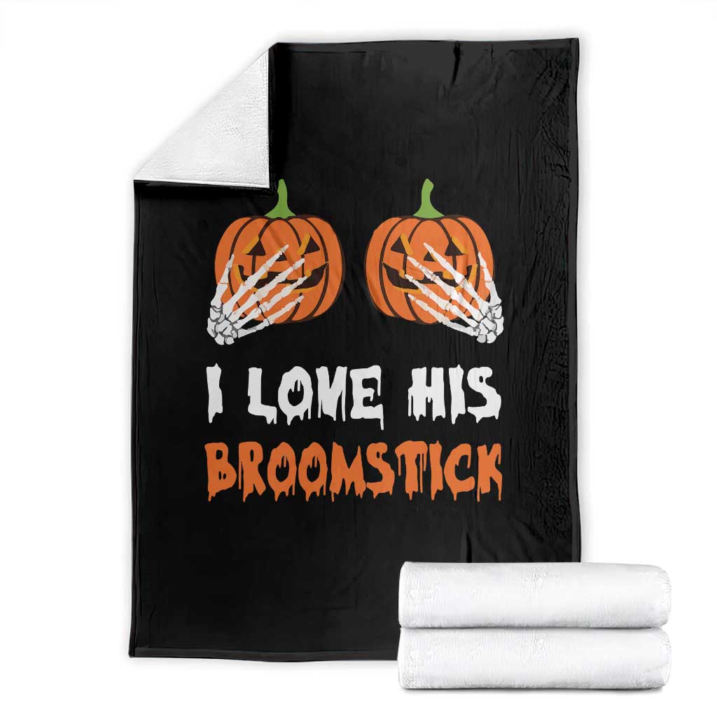Halloween Couple Matching Throw Blanket I Love His Broomstick Pumpkin Skeleton Hand - Wonder Print Shop