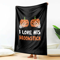 Halloween Couple Matching Throw Blanket I Love His Broomstick Pumpkin Skeleton Hand - Wonder Print Shop