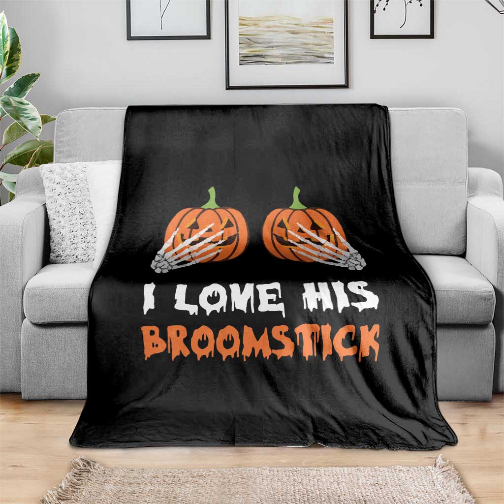 Halloween Couple Matching Throw Blanket I Love His Broomstick Pumpkin Skeleton Hand - Wonder Print Shop