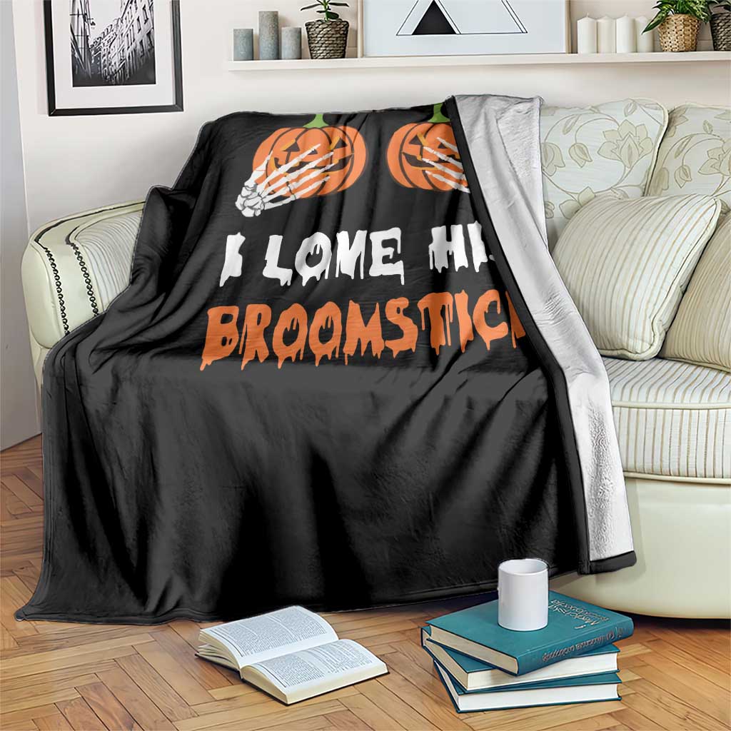 Halloween Couple Matching Throw Blanket I Love His Broomstick Pumpkin Skeleton Hand - Wonder Print Shop