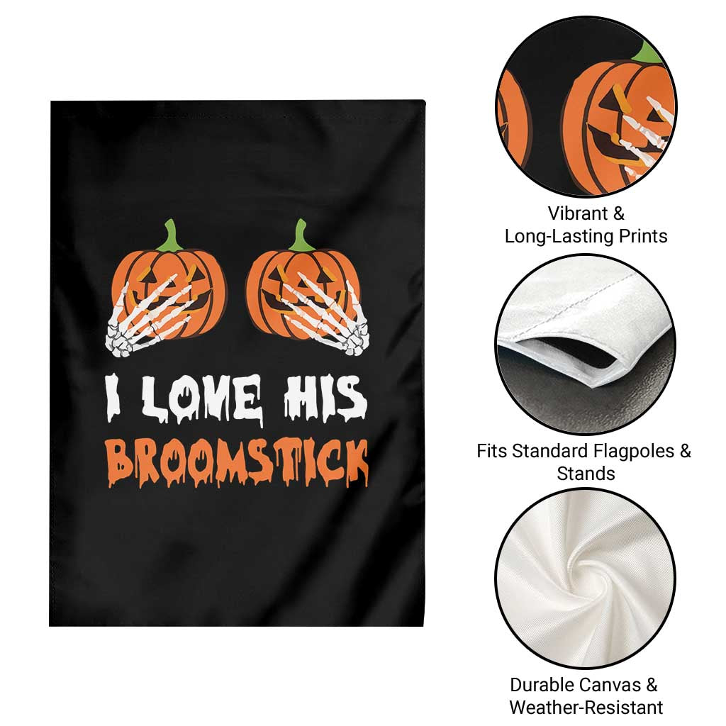 Halloween Couple Matching Garden Flag I Love His Broomstick Pumpkin Skeleton Hand - Wonder Print Shop