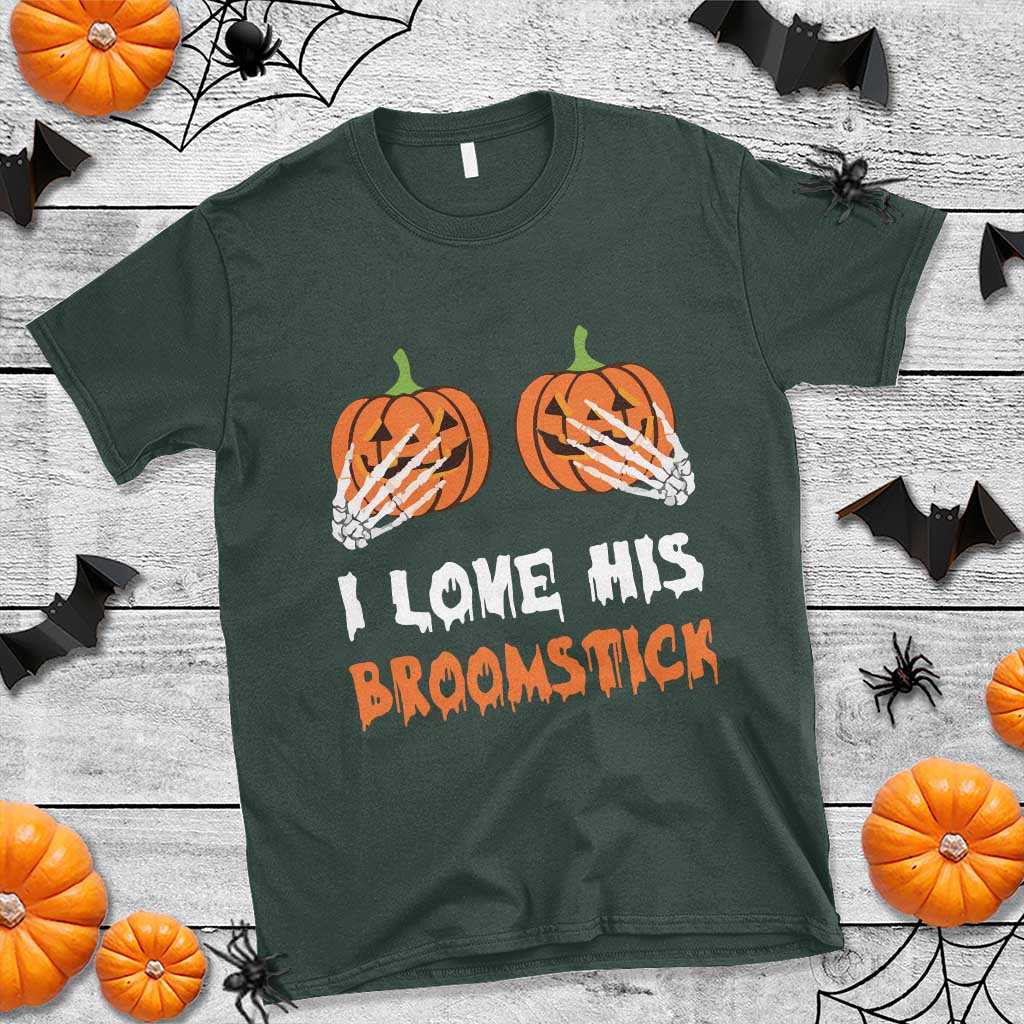 Halloween Couple Matching T Shirt I Love His Broomstick Pumpkin Skeleton Hand - Wonder Print Shop