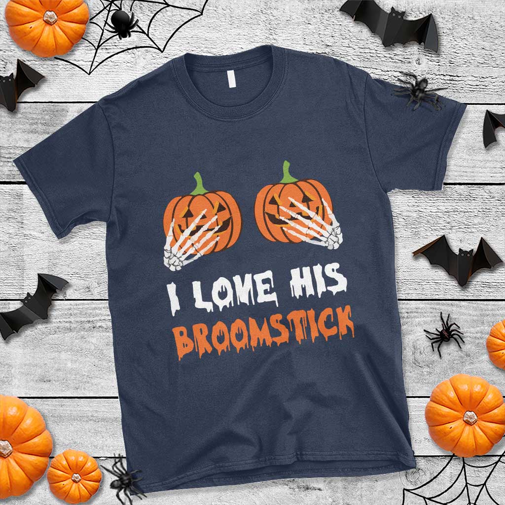 Halloween Couple Matching T Shirt I Love His Broomstick Pumpkin Skeleton Hand - Wonder Print Shop