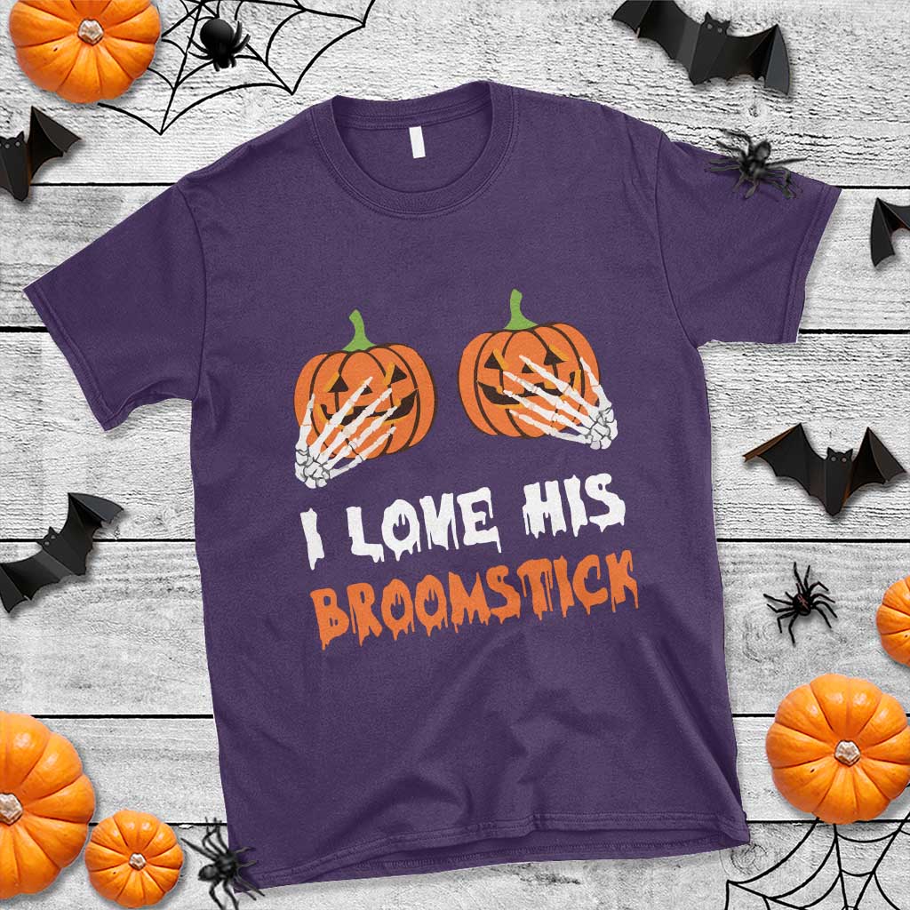 Halloween Couple Matching T Shirt I Love His Broomstick Pumpkin Skeleton Hand - Wonder Print Shop