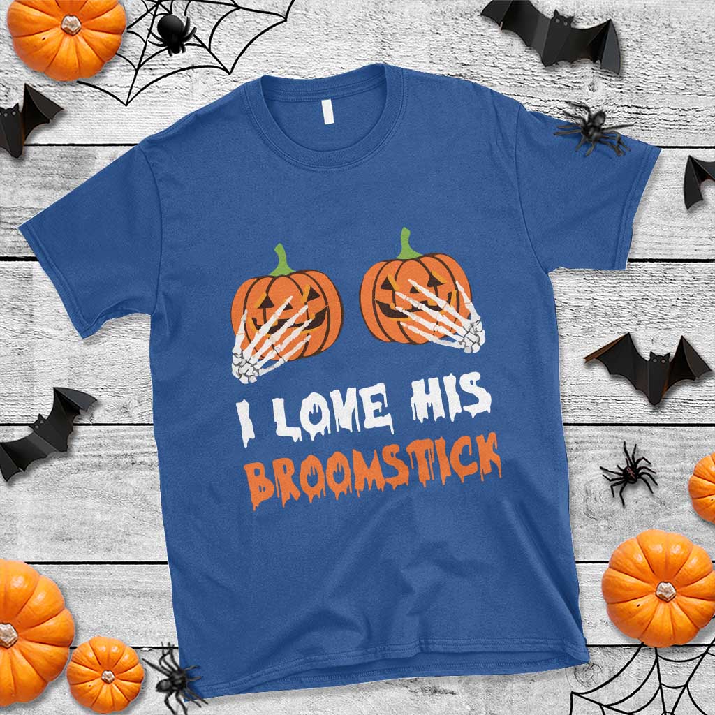 Halloween Couple Matching T Shirt I Love His Broomstick Pumpkin Skeleton Hand - Wonder Print Shop