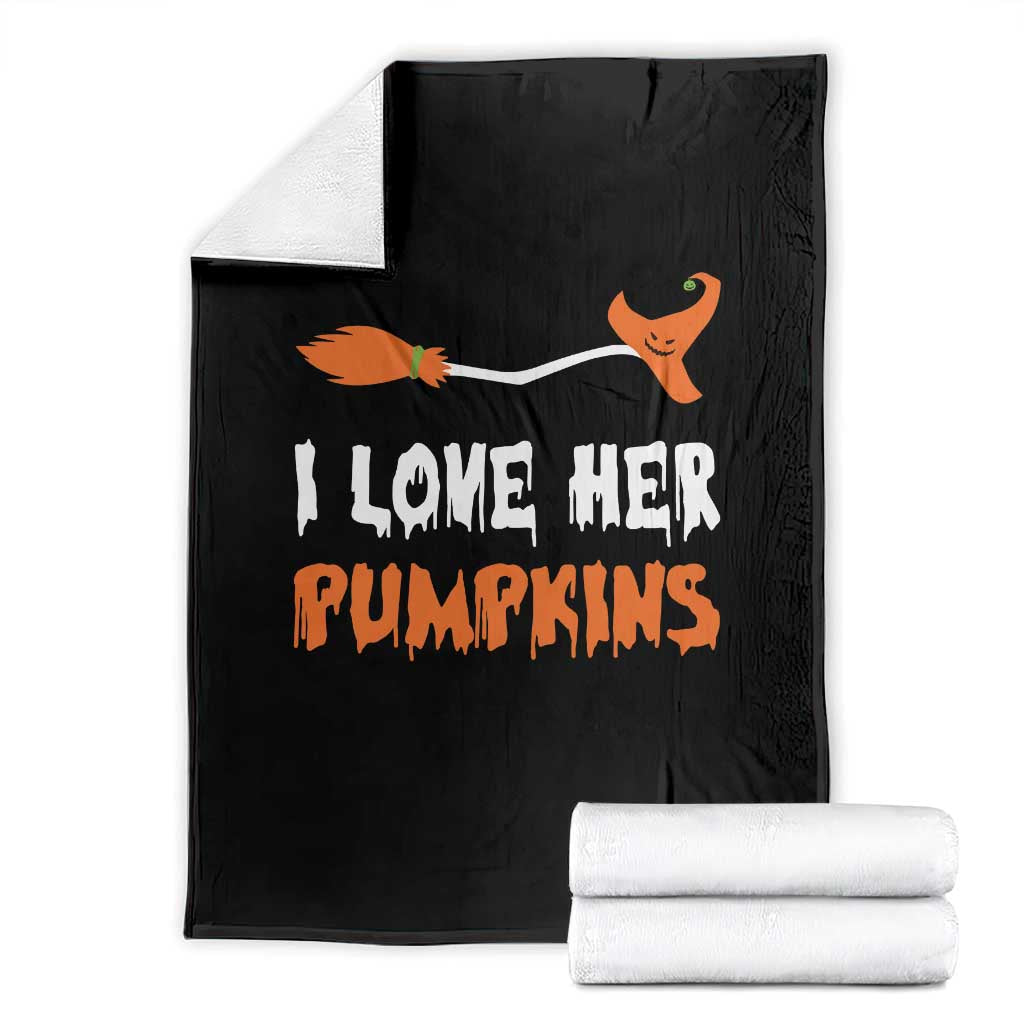 Halloween Couple Matching Throw Blanket I Love Her Pumpkins Broomstick Witch Hat - Wonder Print Shop