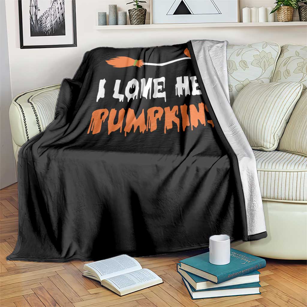 Halloween Couple Matching Throw Blanket I Love Her Pumpkins Broomstick Witch Hat - Wonder Print Shop