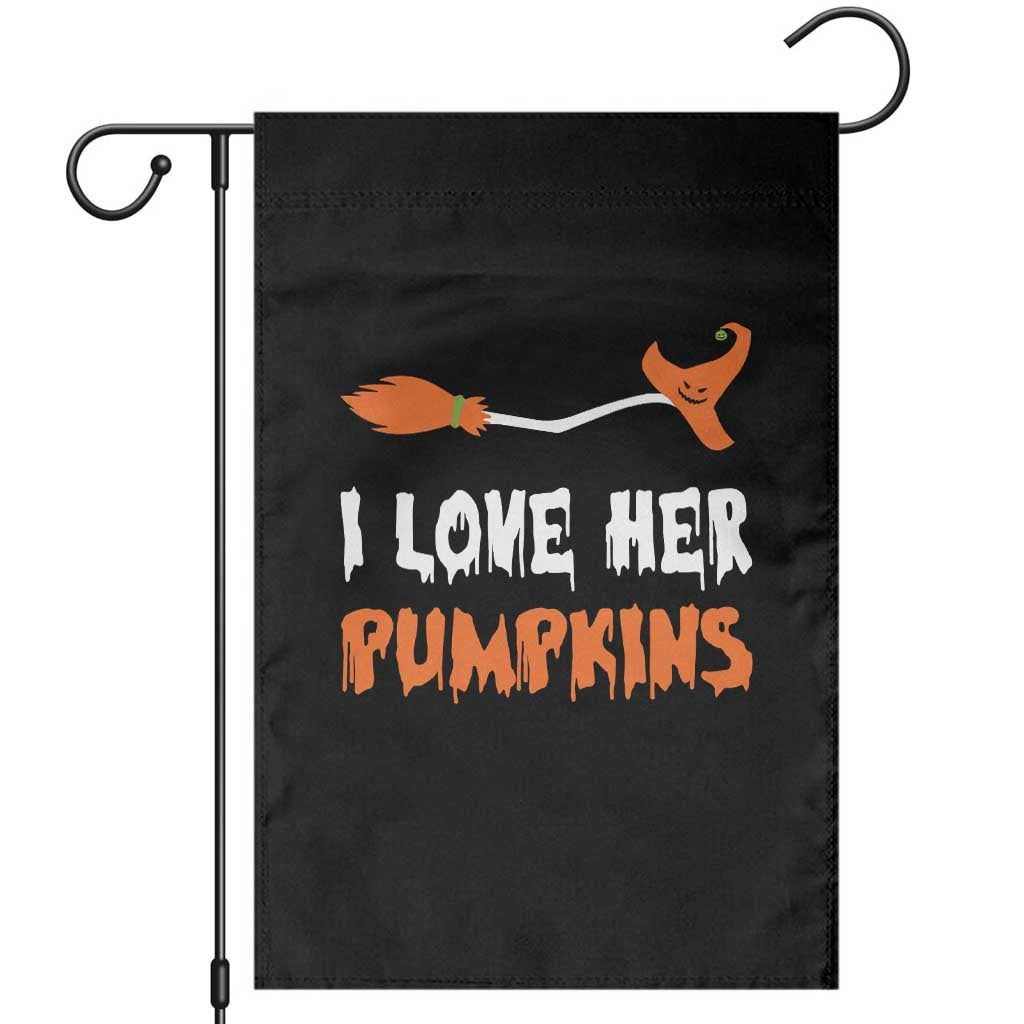 Halloween Couple Matching Garden Flag I Love Her Pumpkins Broomstick Witch Hat - Wonder Print Shop