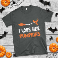 Halloween Couple Matching T Shirt I Love Her Pumpkins Broomstick Witch Hat - Wonder Print Shop