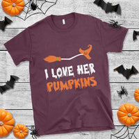 Halloween Couple Matching T Shirt I Love Her Pumpkins Broomstick Witch Hat - Wonder Print Shop