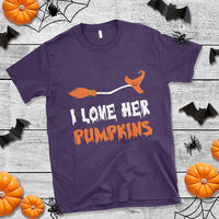 Halloween Couple Matching T Shirt I Love Her Pumpkins Broomstick Witch Hat - Wonder Print Shop