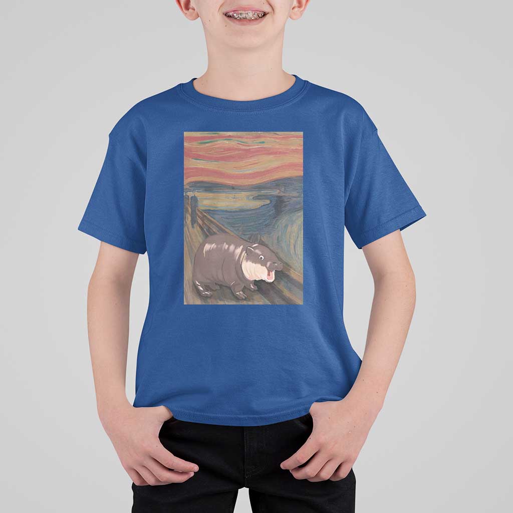 Funny Moo Deng T Shirt For Kid Cute Hippo Zoo Scream Art Meme Baby Pygmy Edvard Munch - Wonder Print Shop