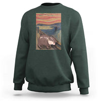 Funny Moo Deng Sweatshirt Cute Hippo Zoo Scream Art Meme Baby Pygmy Edvard Munch - Wonder Print Shop