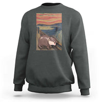 Funny Moo Deng Sweatshirt Cute Hippo Zoo Scream Art Meme Baby Pygmy Edvard Munch - Wonder Print Shop