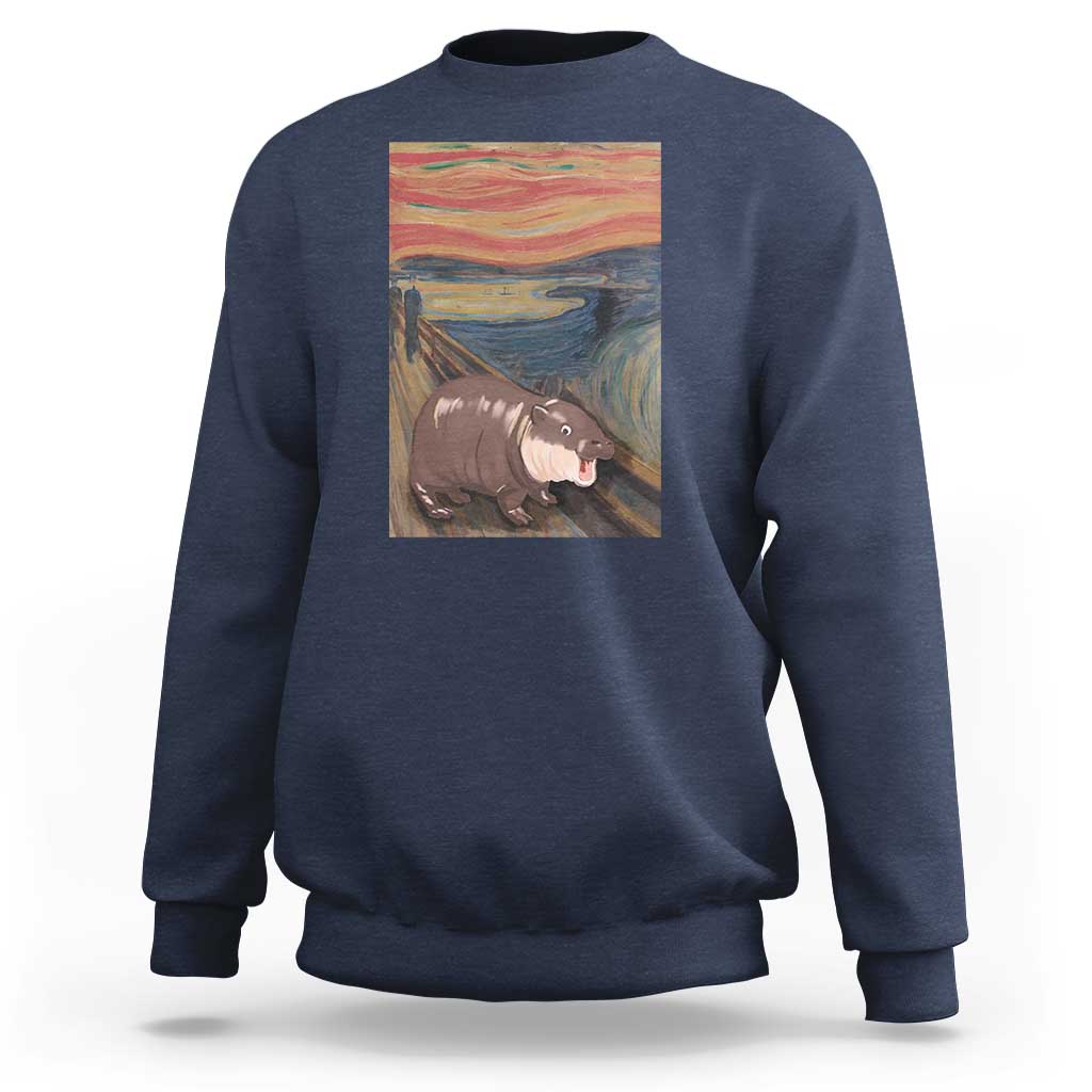 Funny Moo Deng Sweatshirt Cute Hippo Zoo Scream Art Meme Baby Pygmy Edvard Munch - Wonder Print Shop