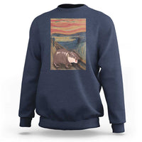 Funny Moo Deng Sweatshirt Cute Hippo Zoo Scream Art Meme Baby Pygmy Edvard Munch - Wonder Print Shop