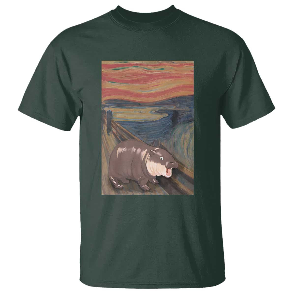 Funny Moo Deng T Shirt Cute Hippo Zoo Scream Art Meme Baby Pygmy Edvard Munch - Wonder Print Shop