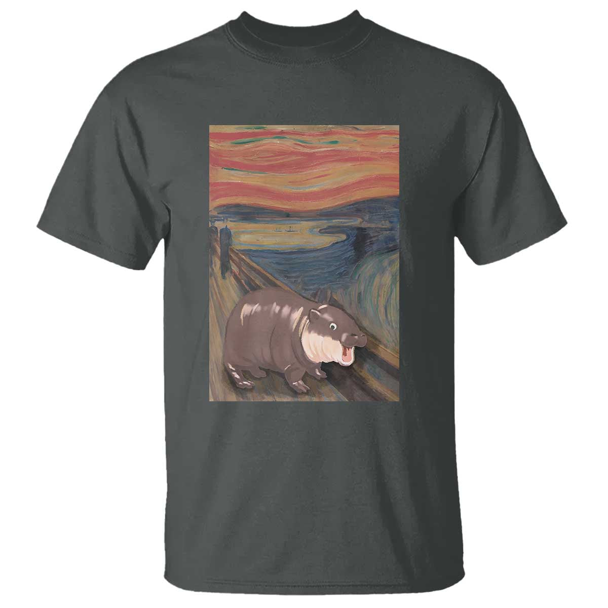 Funny Moo Deng T Shirt Cute Hippo Zoo Scream Art Meme Baby Pygmy Edvard Munch - Wonder Print Shop