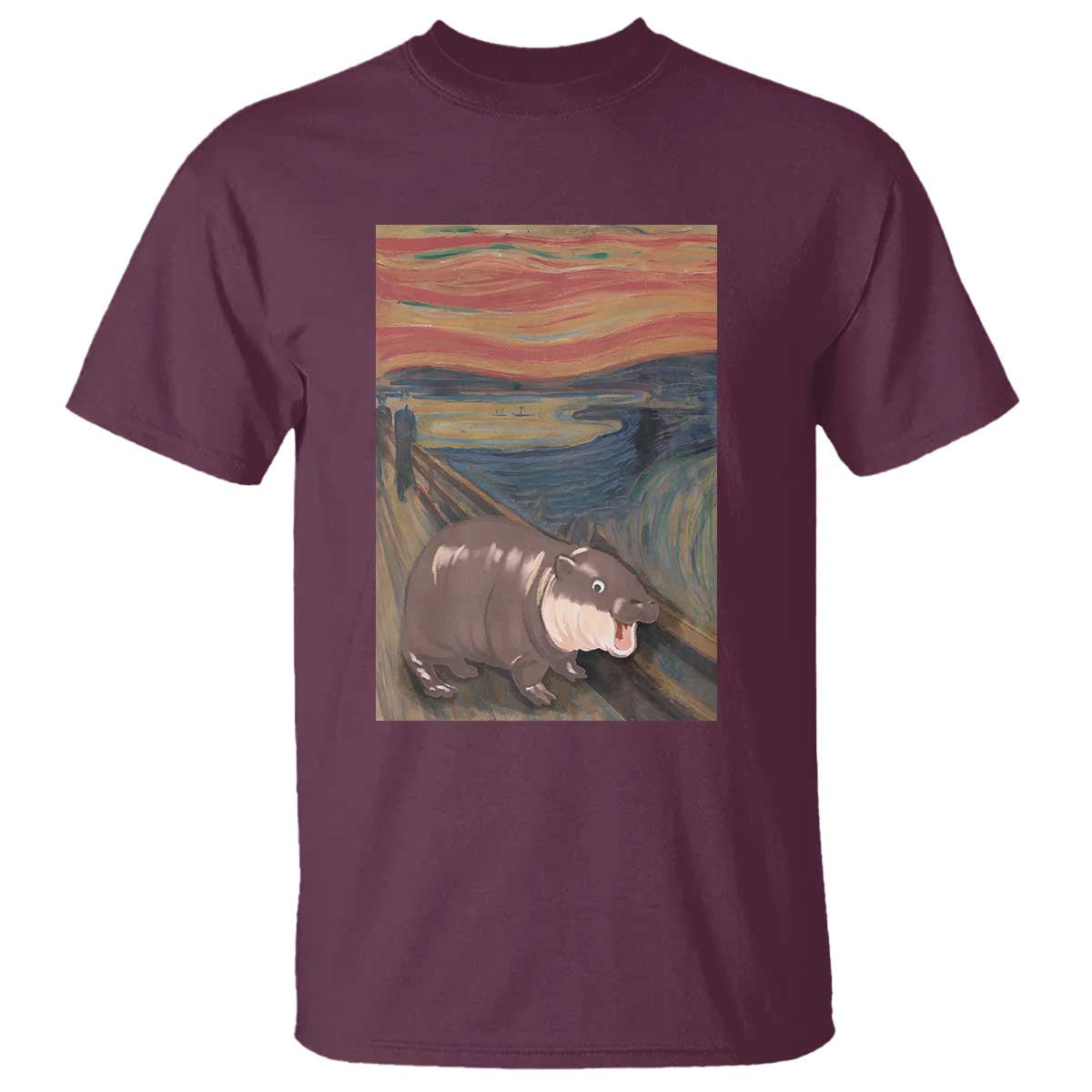 Funny Moo Deng T Shirt Cute Hippo Zoo Scream Art Meme Baby Pygmy Edvard Munch - Wonder Print Shop