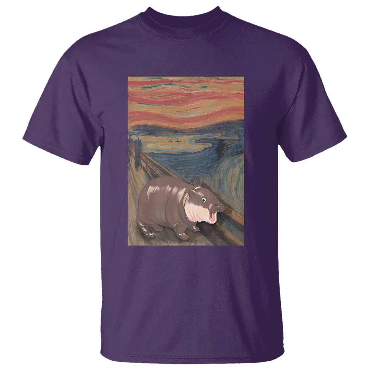 Funny Moo Deng T Shirt Cute Hippo Zoo Scream Art Meme Baby Pygmy Edvard Munch - Wonder Print Shop