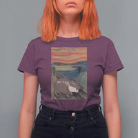 Funny Moo Deng T Shirt For Women Cute Hippo Zoo Scream Art Meme Baby Pygmy Edvard Munch - Wonder Print Shop