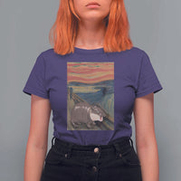 Funny Moo Deng T Shirt For Women Cute Hippo Zoo Scream Art Meme Baby Pygmy Edvard Munch - Wonder Print Shop