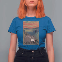 Funny Moo Deng T Shirt For Women Cute Hippo Zoo Scream Art Meme Baby Pygmy Edvard Munch - Wonder Print Shop