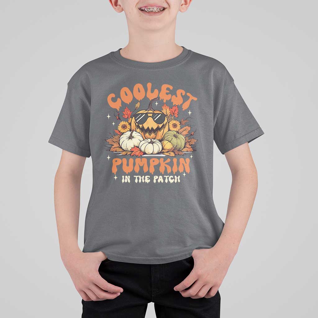 Funny Halloween T Shirt For Kid Coolest Pumpkin In The Patch Autumn Maple Leaf Flower - Wonder Print Shop