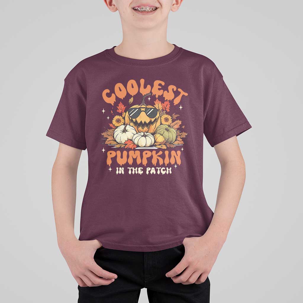 Funny Halloween T Shirt For Kid Coolest Pumpkin In The Patch Autumn Maple Leaf Flower - Wonder Print Shop
