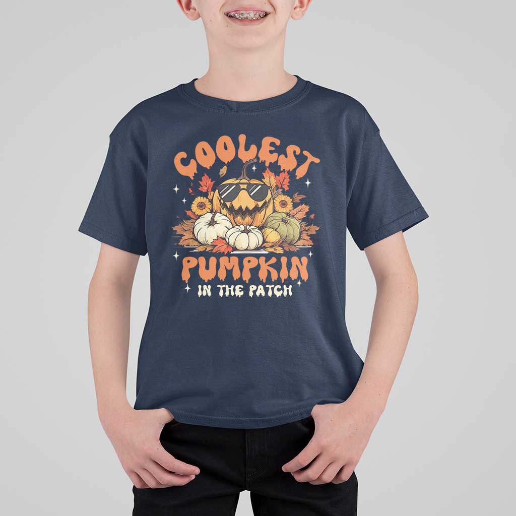 Funny Halloween T Shirt For Kid Coolest Pumpkin In The Patch Autumn Maple Leaf Flower - Wonder Print Shop