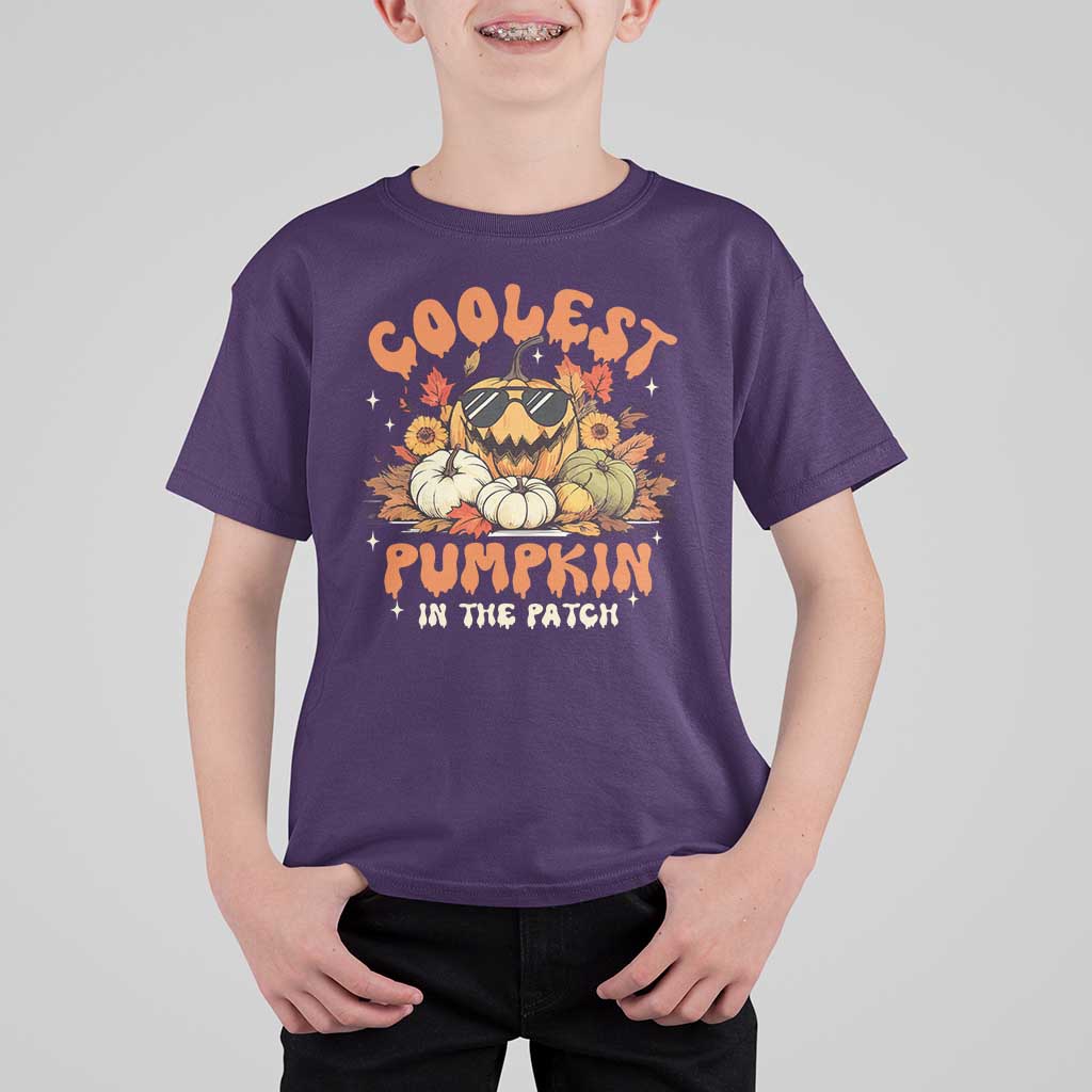 Funny Halloween T Shirt For Kid Coolest Pumpkin In The Patch Autumn Maple Leaf Flower - Wonder Print Shop