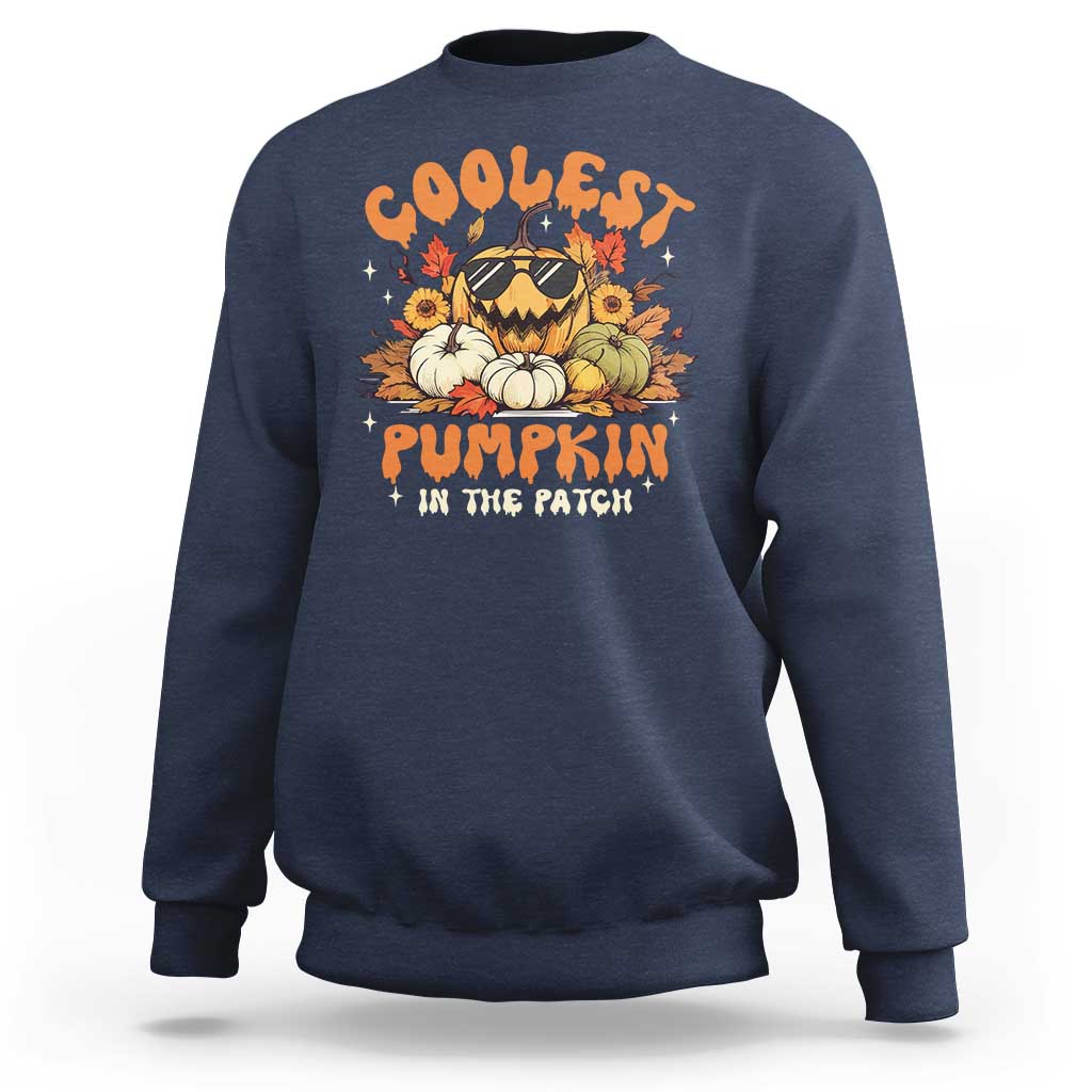 Funny Halloween Sweatshirt Coolest Pumpkin In The Patch Autumn Maple Leaf Flower - Wonder Print Shop