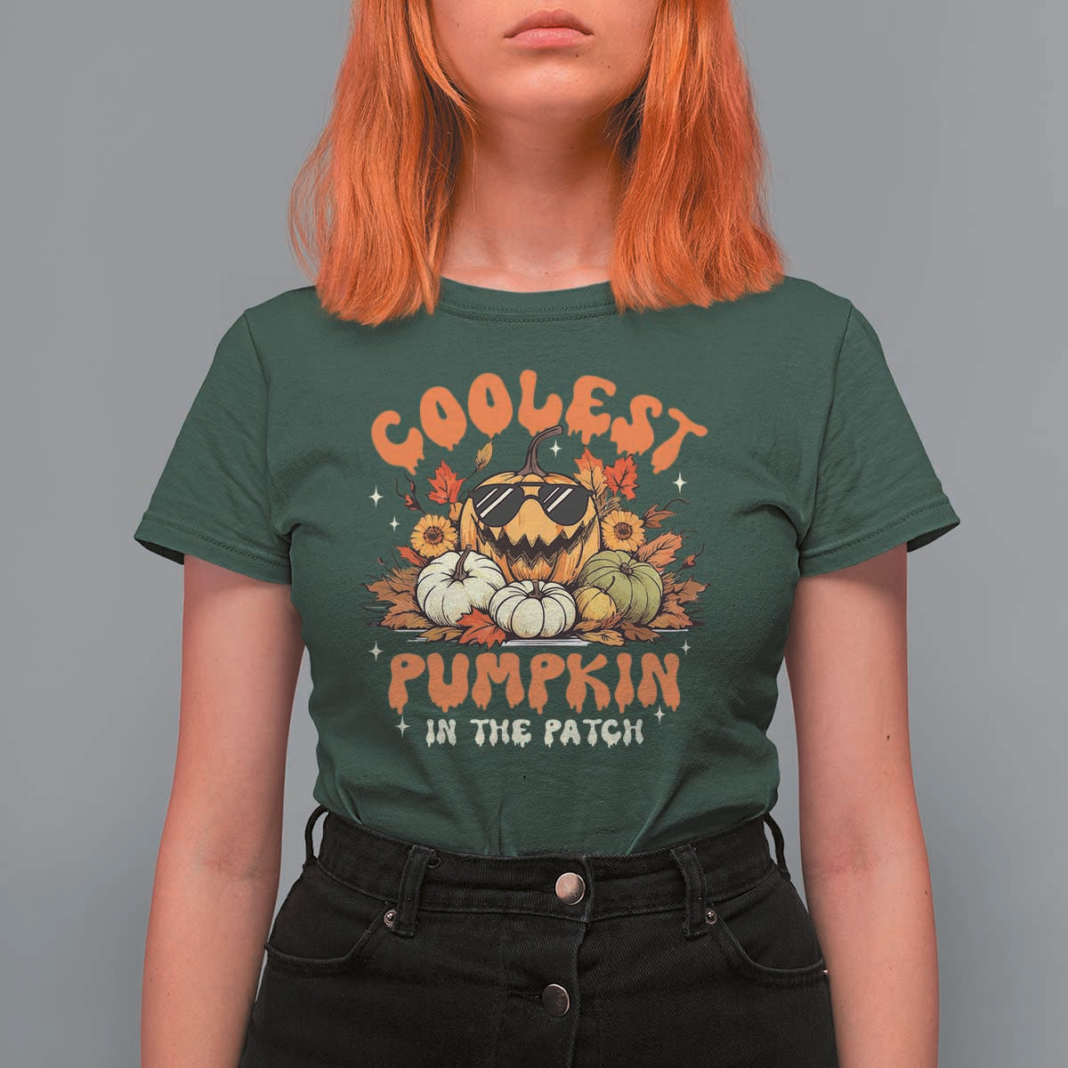 Funny Halloween T Shirt For Women Coolest Pumpkin In The Patch Autumn Maple Leaf Flower - Wonder Print Shop