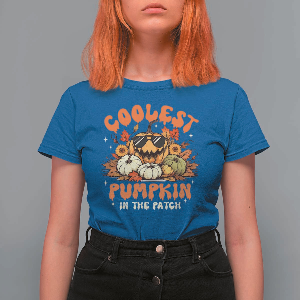 Funny Halloween T Shirt For Women Coolest Pumpkin In The Patch Autumn Maple Leaf Flower - Wonder Print Shop
