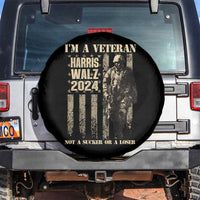 Harris Walz 2024 Spare Tire Cover I'm A Veteran Not A Sucker Or A Loser Vintage American Flag Military