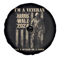 Harris Walz 2024 Spare Tire Cover I'm A Veteran Not A Sucker Or A Loser Vintage American Flag Military
