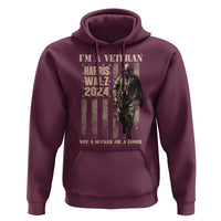 Harris Walz 2024 Hoodie I'm A Veteran Not A Sucker Or A Loser Vintage American Flag Military - Wonder Print Shop