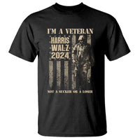 Harris Walz 2024 T Shirt I'm A Veteran Not A Sucker Or A Loser Vintage American Flag Military - Wonder Print Shop