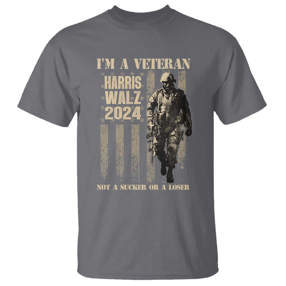 Harris Walz 2024 T Shirt I'm A Veteran Not A Sucker Or A Loser Vintage American Flag Military - Wonder Print Shop