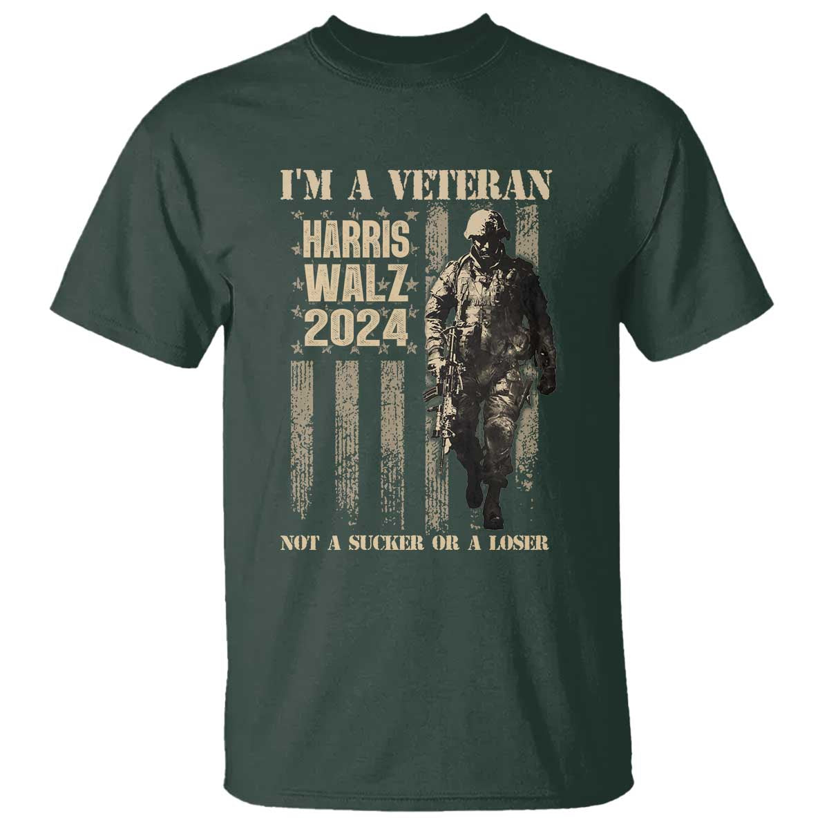 Harris Walz 2024 T Shirt I'm A Veteran Not A Sucker Or A Loser Vintage American Flag Military - Wonder Print Shop