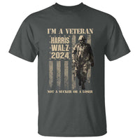 Harris Walz 2024 T Shirt I'm A Veteran Not A Sucker Or A Loser Vintage American Flag Military - Wonder Print Shop