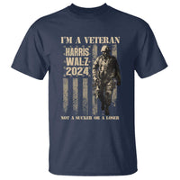 Harris Walz 2024 T Shirt I'm A Veteran Not A Sucker Or A Loser Vintage American Flag Military - Wonder Print Shop