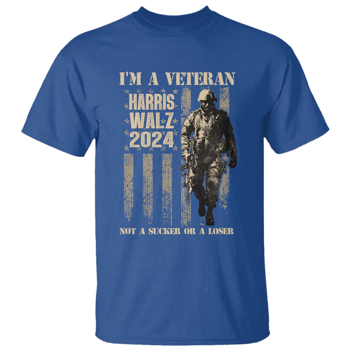 Harris Walz 2024 T Shirt I'm A Veteran Not A Sucker Or A Loser Vintage American Flag Military - Wonder Print Shop