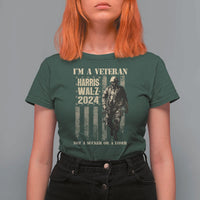 Harris Walz 2024 T Shirt For Women I'm A Veteran Not A Sucker Or A Loser Vintage American Flag Military - Wonder Print Shop