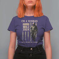 Harris Walz 2024 T Shirt For Women I'm A Veteran Not A Sucker Or A Loser Vintage American Flag Military - Wonder Print Shop