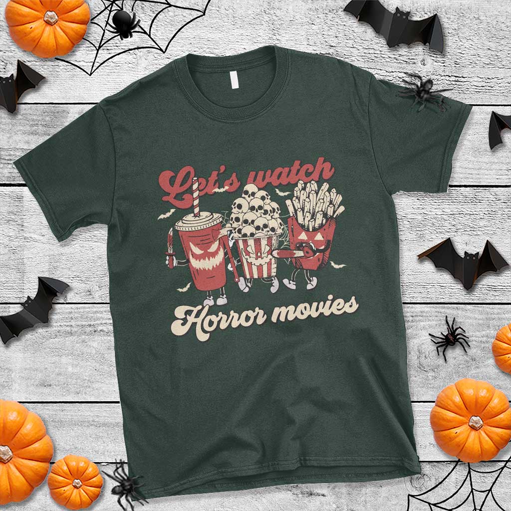 Funny Halloween T Shirt Let's Watch Horror Movies Popcorn Drinks Murderer Bat - Wonder Print Shop